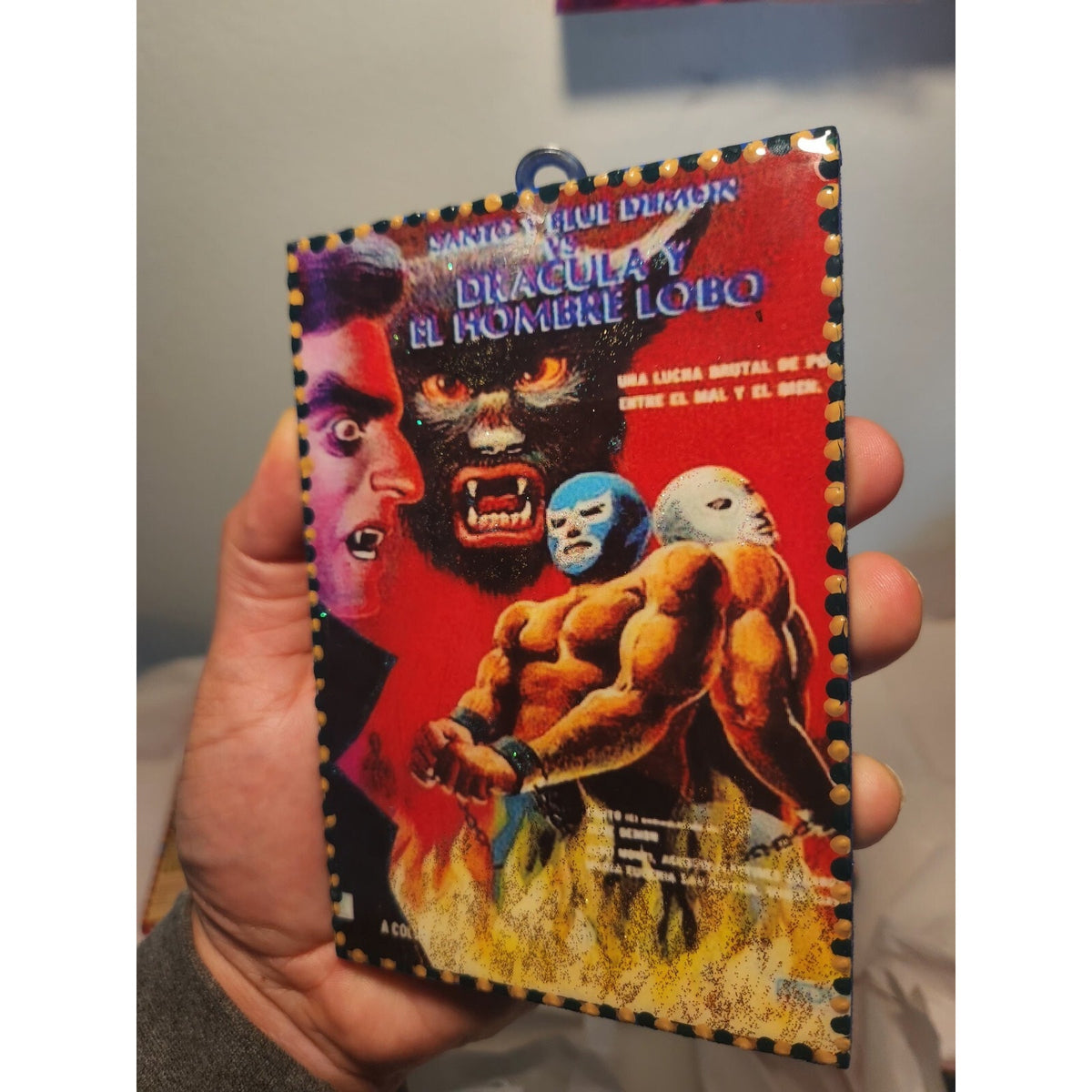 SANTOS BLUE DEMON LUCHA LIBRE WALL ART 1/1 - WOOD ART AUTHENTIC (4x6 in)