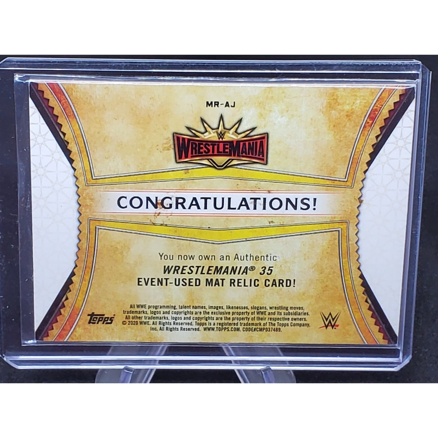 2020 Topps WrestleMania AJ Styles MR-AJ Patch Card #RD /99