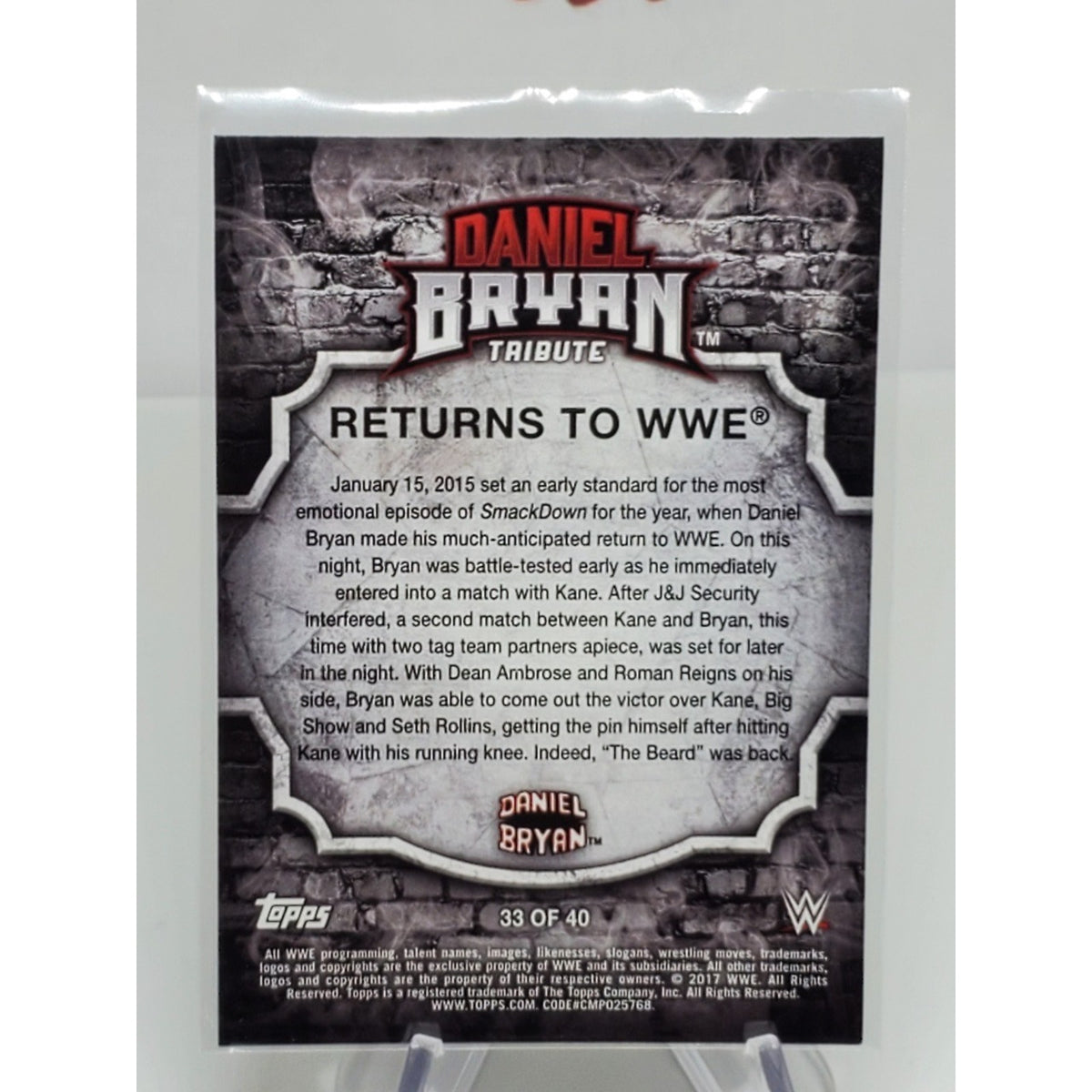 2017 Topps WWE Then Now Forever - Daniel Bryan Tribute Part 4 Fat Pack Daniel...