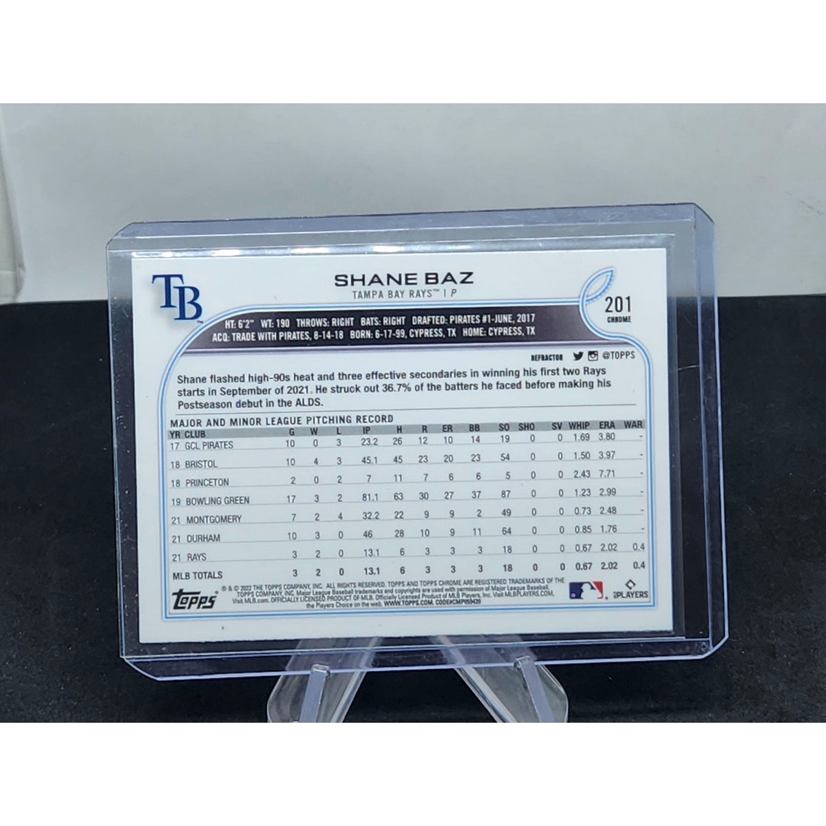 2022 Topps Chrome Refractor #201 SHANE BAZ RC Rookie Tampa Bay Rays