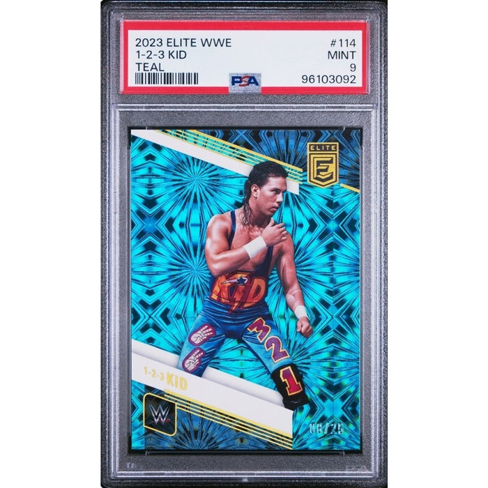 1 2 3 Kid 2023 Panini Donruss Elite WWE Teal Parallel /25 X-Pac Pop 1 PSA 9