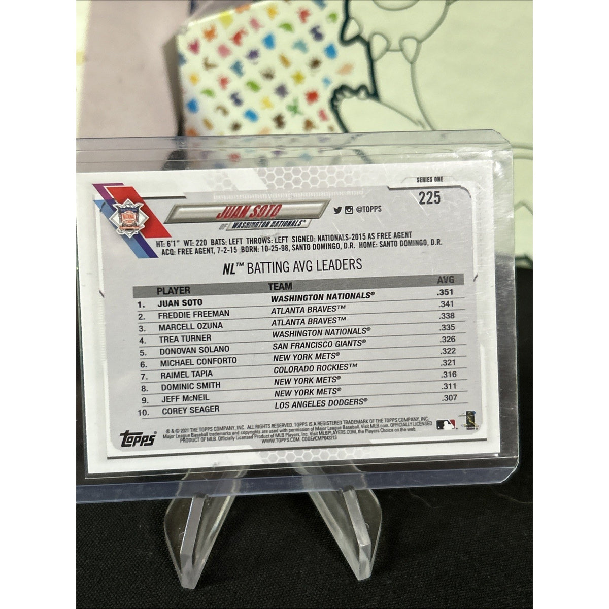 2021 Topps Series 1 Juan Soto Rainbow Foil League Leaders #225 - Pack Fresh New