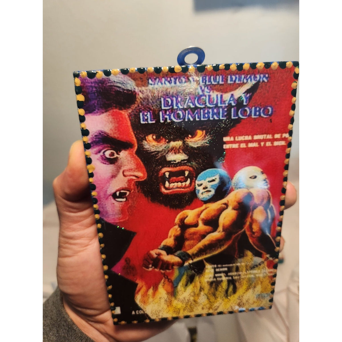 SANTOS BLUE DEMON LUCHA LIBRE WALL ART 1/1 - WOOD ART AUTHENTIC (4x6 in)
