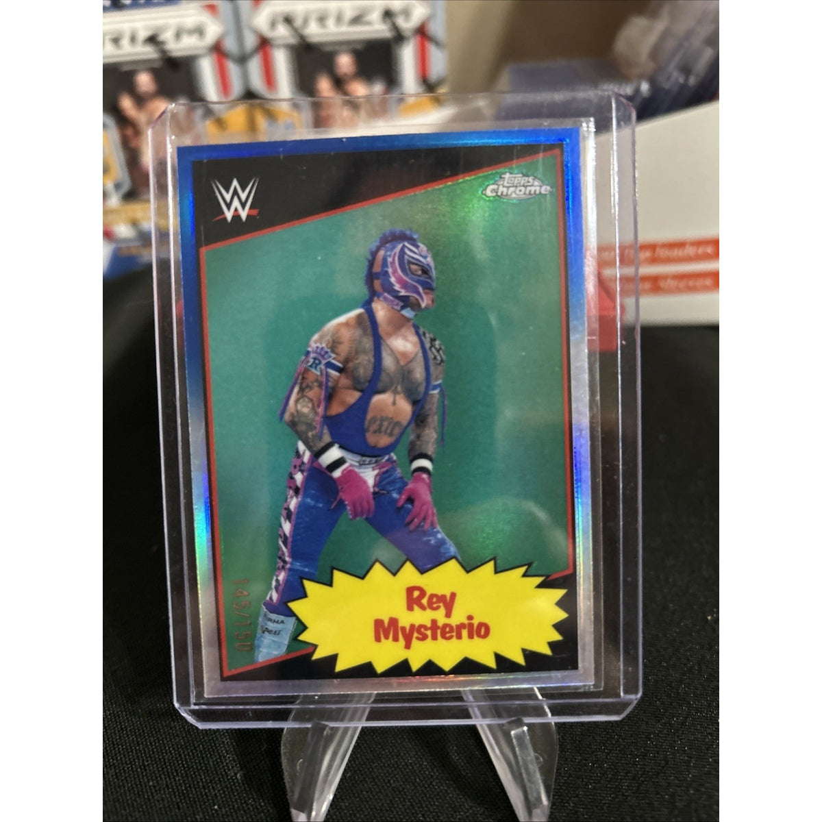 2025 Topps Chrome WWE Rey Mysterio 1985 Blue Refractor 145/150 - Pack Fresh New