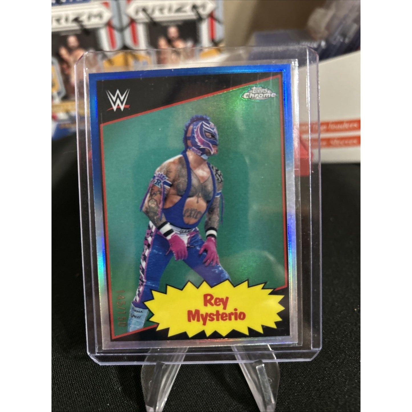 2025 Topps Chrome WWE Rey Mysterio 1985 Blue Refractor 145/150 - Pack Fresh New