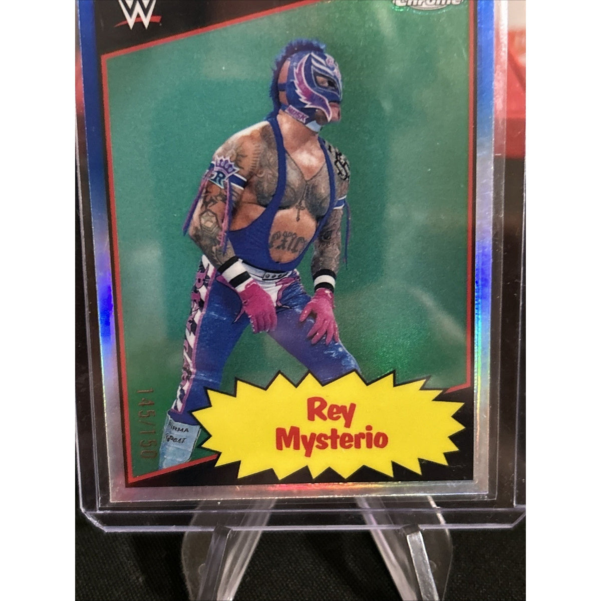 2025 Topps Chrome WWE Rey Mysterio 1985 Blue Refractor 145/150 - Pack Fresh New