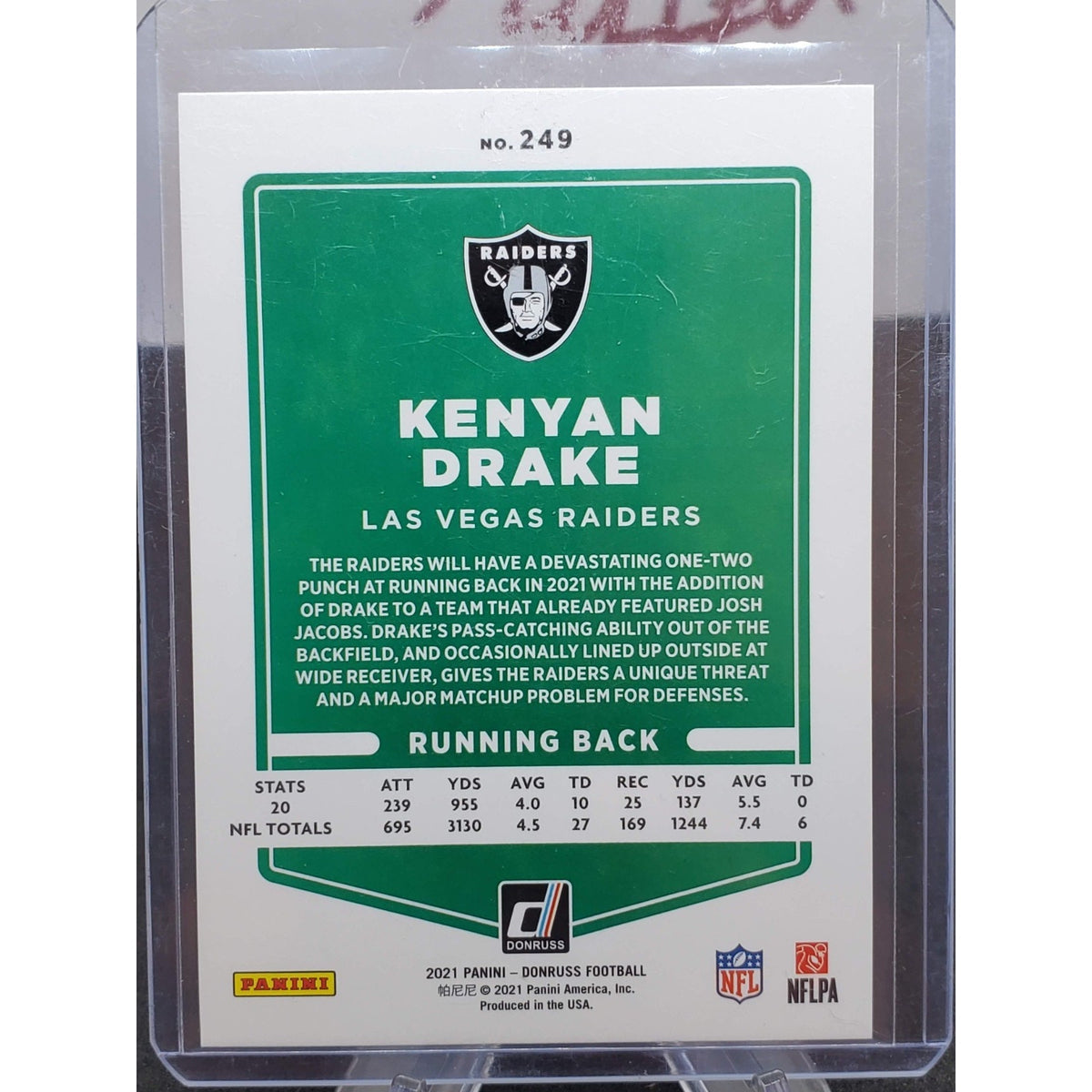 2021 Panini Donruss - Kenyan Drake - Las Vegas Raiders Black Holo #/10 #249