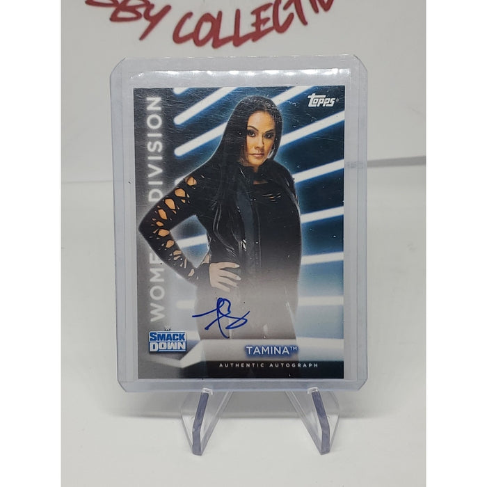 2021 Topps WWE Women's Division Tamina #A-TM Blue Auto 035/199 made smack Down