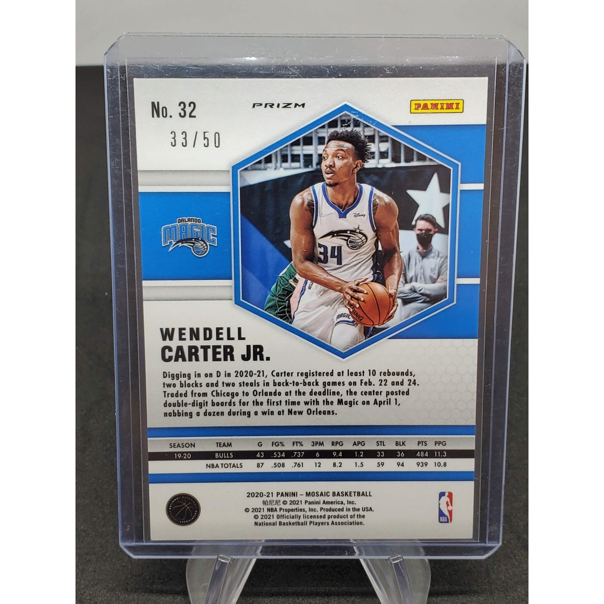 2020-21 Panini Mosaic - Wendell Carter Jr. #32 Purple Fast Break Prizm /50
