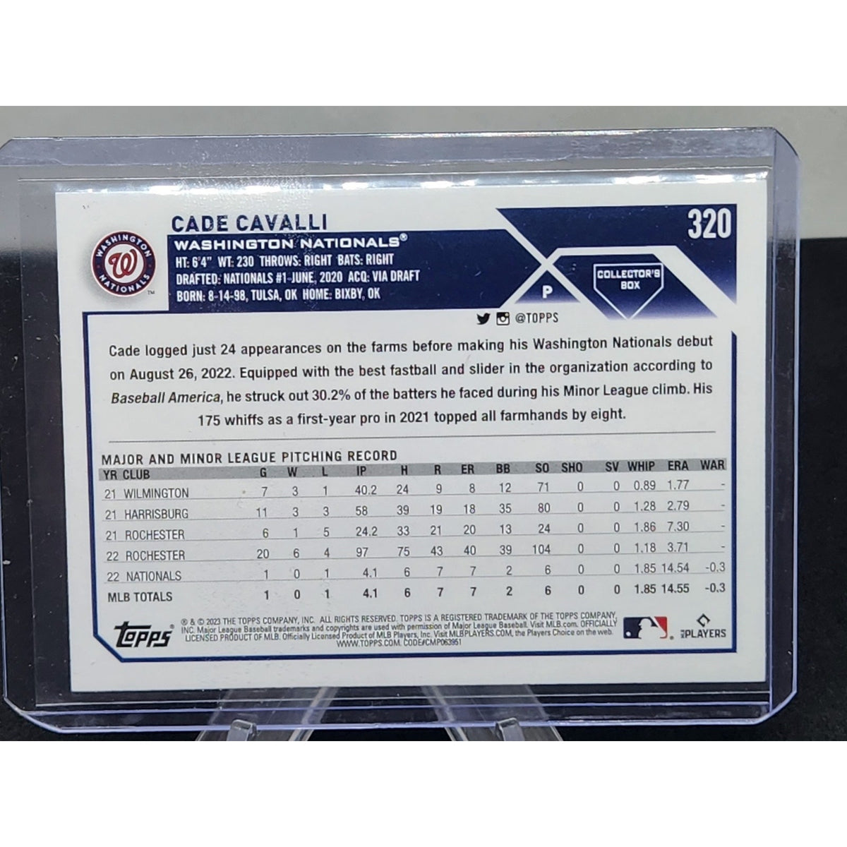2023 Topps Silver Patterned FoilBoard #320 Cade Cavalli RC Washington Nationals