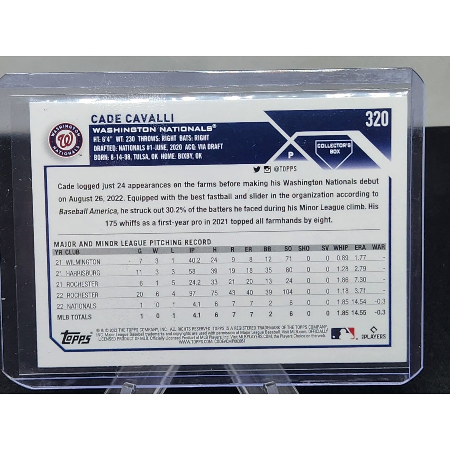 2023 Topps Silver Patterned FoilBoard #320 Cade Cavalli RC Washington Nationals