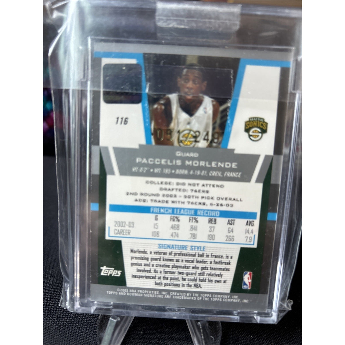 2003 BOWMAN SIGNATURE PACCELIS MORLENDE SIGNED BASKETBALL CARD Sealed /249