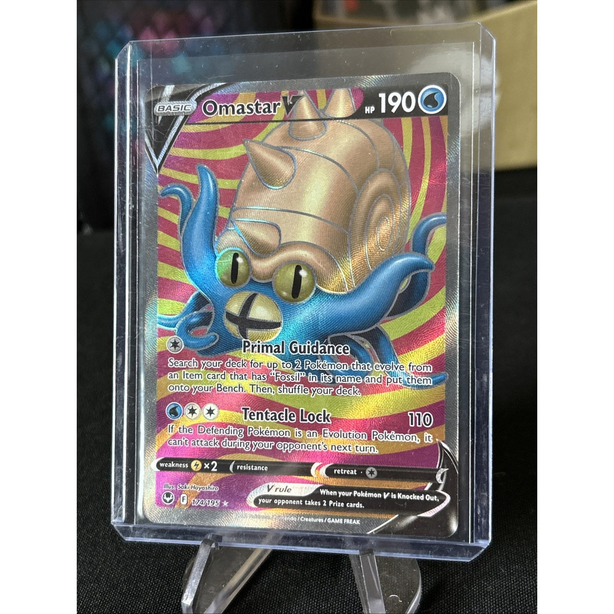 Pokemon Omastar V (Full Art) 174/195 Sword & Shield - Silver Tempest Holo / New