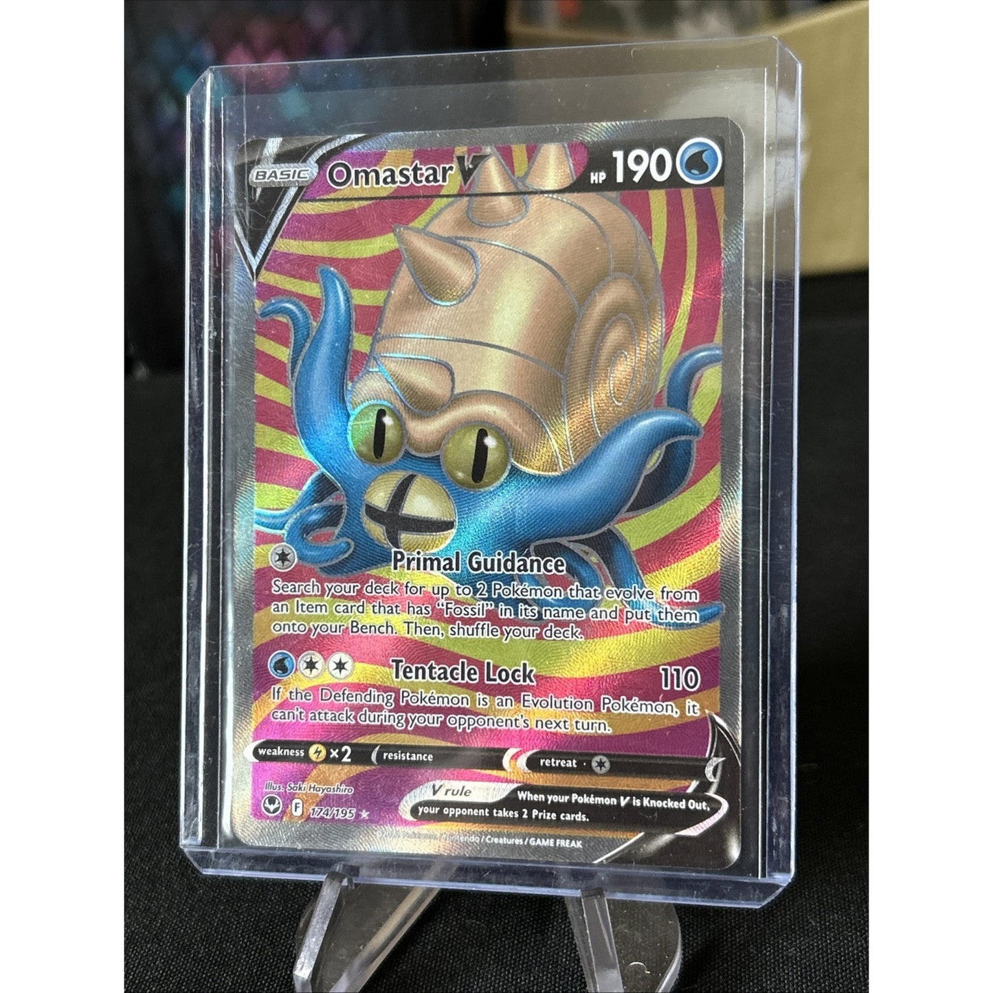 Pokemon Omastar V (Full Art) 174/195 Sword & Shield - Silver Tempest Holo / New