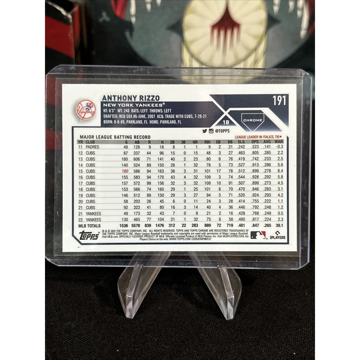 2023 Topps Chrome - Anthony Rizzo #191 X-fractor / NY Yankees / Pack Fresh New