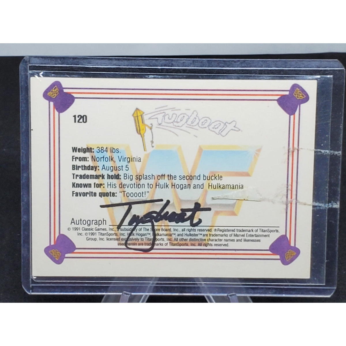 1991 Classic WWF Superstars #120 Tugboat Autograph