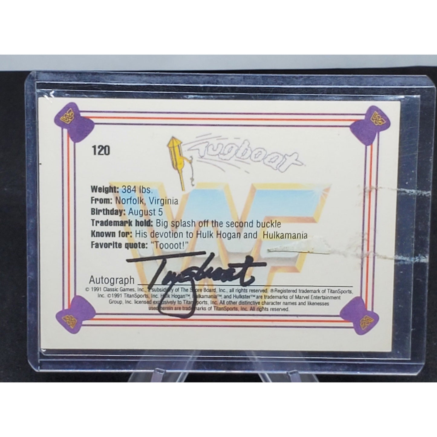 1991 Classic WWF Superstars #120 Tugboat Autograph