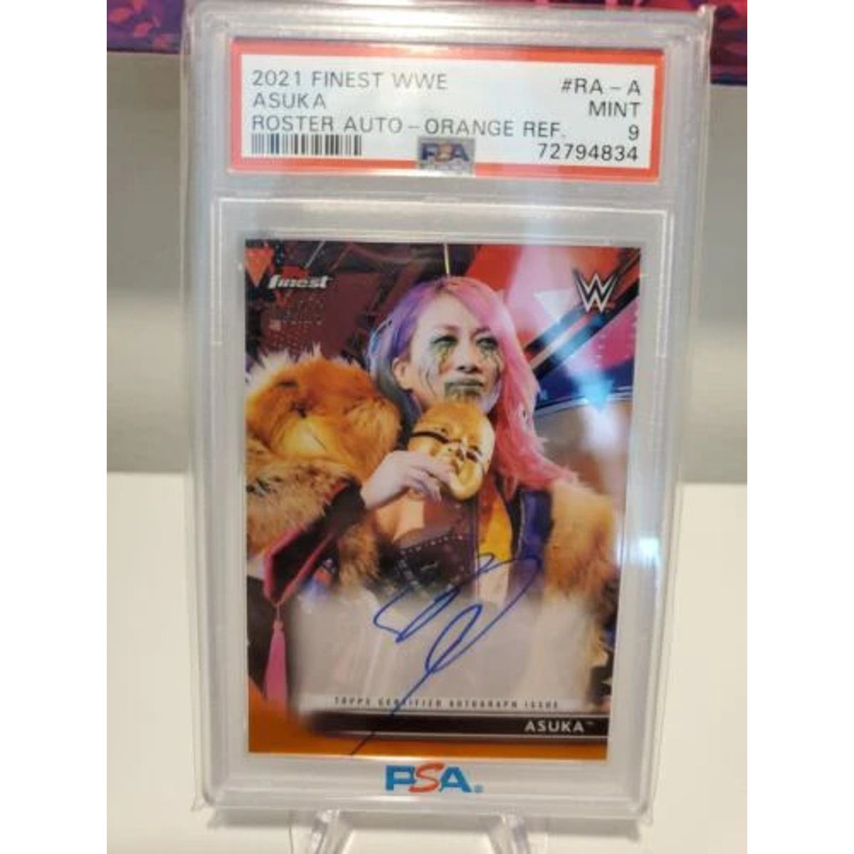ASUKA WWE RAW ROSTER 2021 TOPPS FINEST /25 AUTO ORANGE CHROME PSA 9 POP 1
