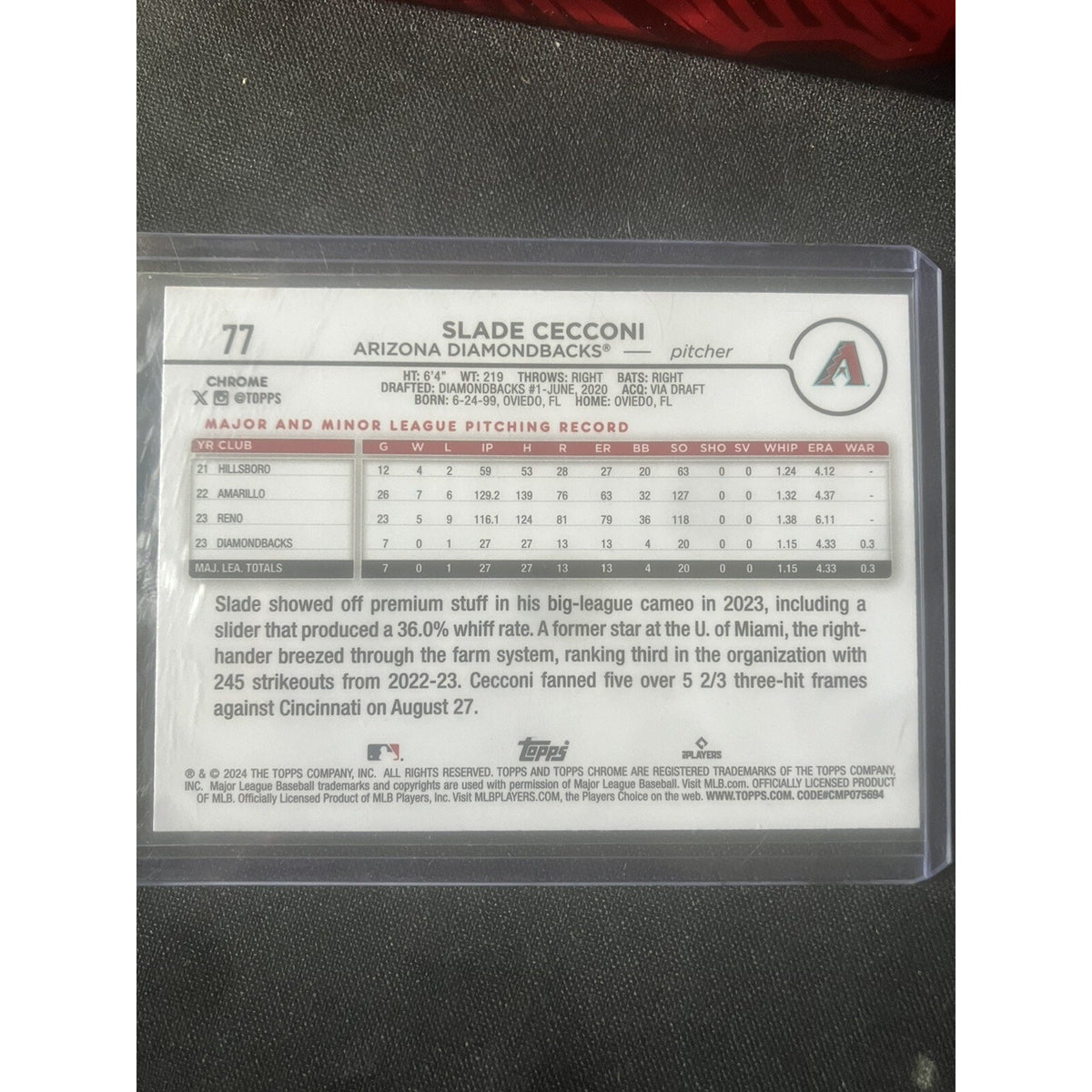 2024 Topps Chrome - RayWave Refractor #77 Slade Cecconi (RC) Pack Fresh Mint
