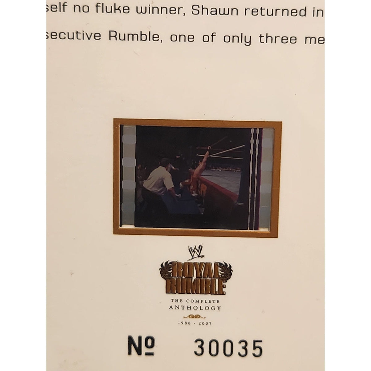 WWE SHAWN MICHAELS ROYAL RUMBLE LIMITED edition FILM CELL from DVD set