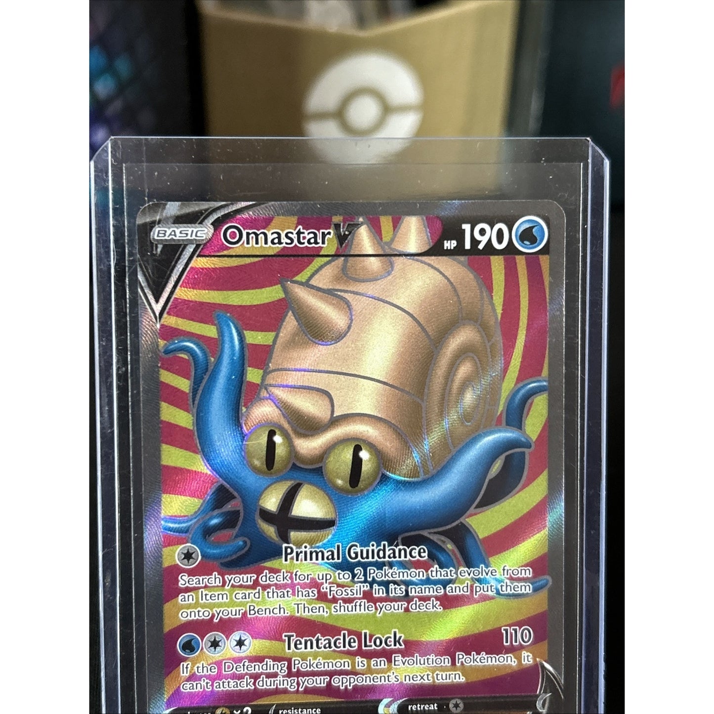 Pokemon Omastar V (Full Art) 174/195 Sword & Shield - Silver Tempest Holo / New