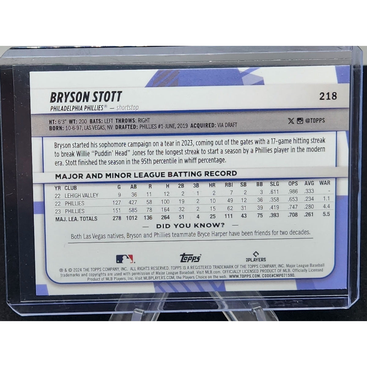 Bryson Stott - UNCOMMON RAINBOW FOIL - 2024 Topps Big League - 218