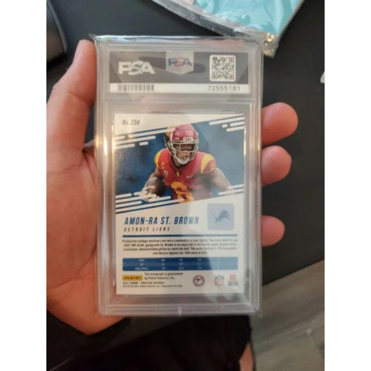 Amon-Ra St. Brown 2021 Prestige Red Xtra Points Rookie Auto #234 Lions RC PSA 9