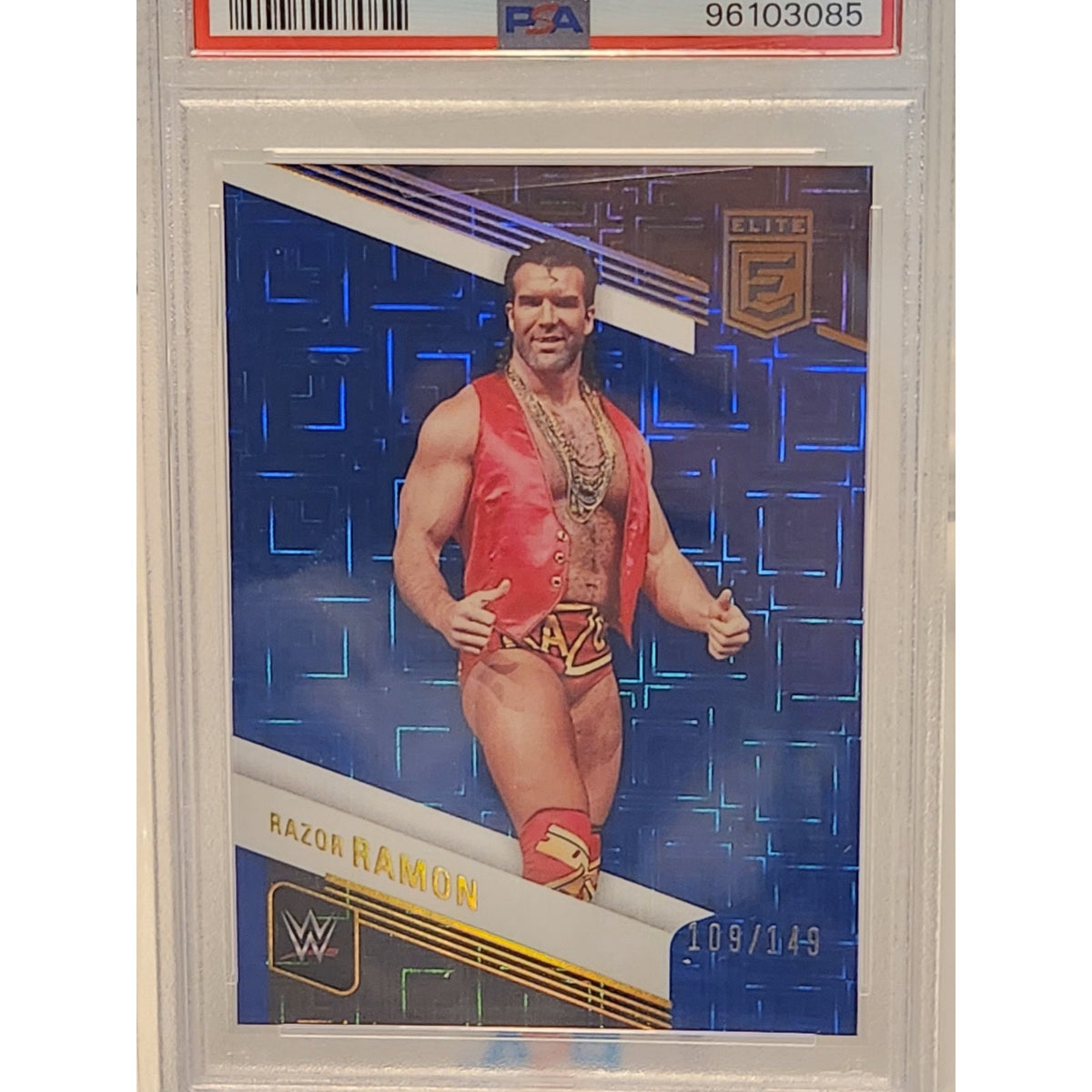 Blue Numbered Pop 1 2023 Panini Donruss Elite Scott Hall Razor Ramon #/149 PSA 9