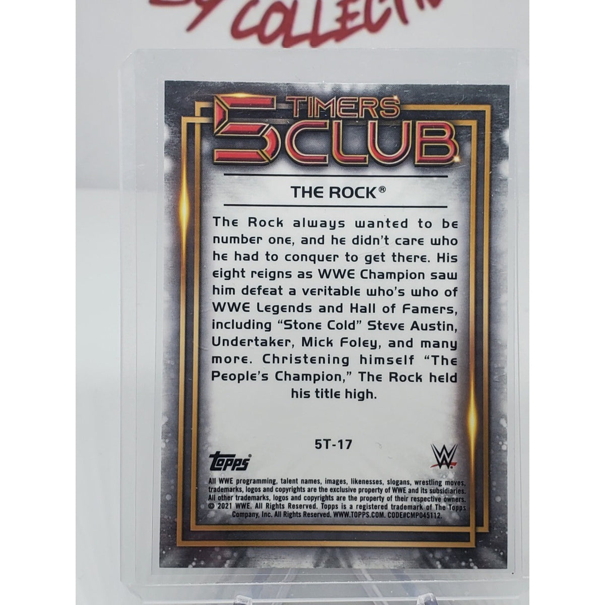 The Rock 2021 Topps Chrome WWE 5 Timers Club Refractor Insert Card #5T-17