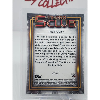 The Rock 2021 Topps Chrome WWE 5 Timers Club Refractor Insert Card #5T-17
