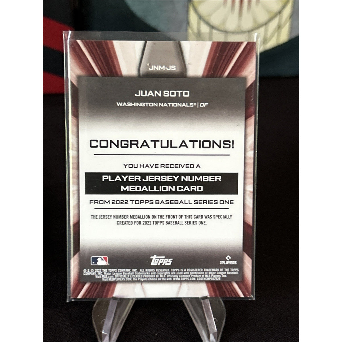 2022 Topps Series 1 Juan Soto Jersey Number Medallion Relic #JNM-JS Nationals