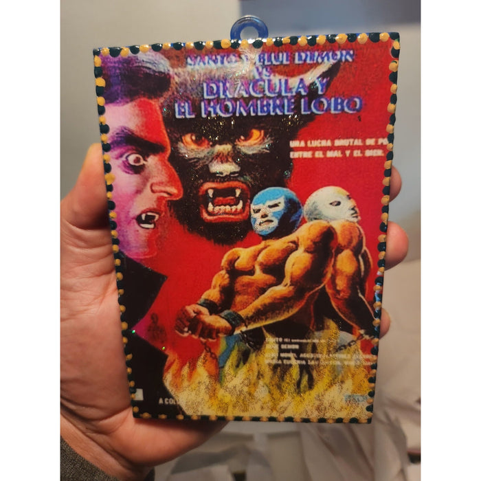 SANTOS BLUE DEMON LUCHA LIBRE WALL ART 1/1 - WOOD ART AUTHENTIC (4x6 in)