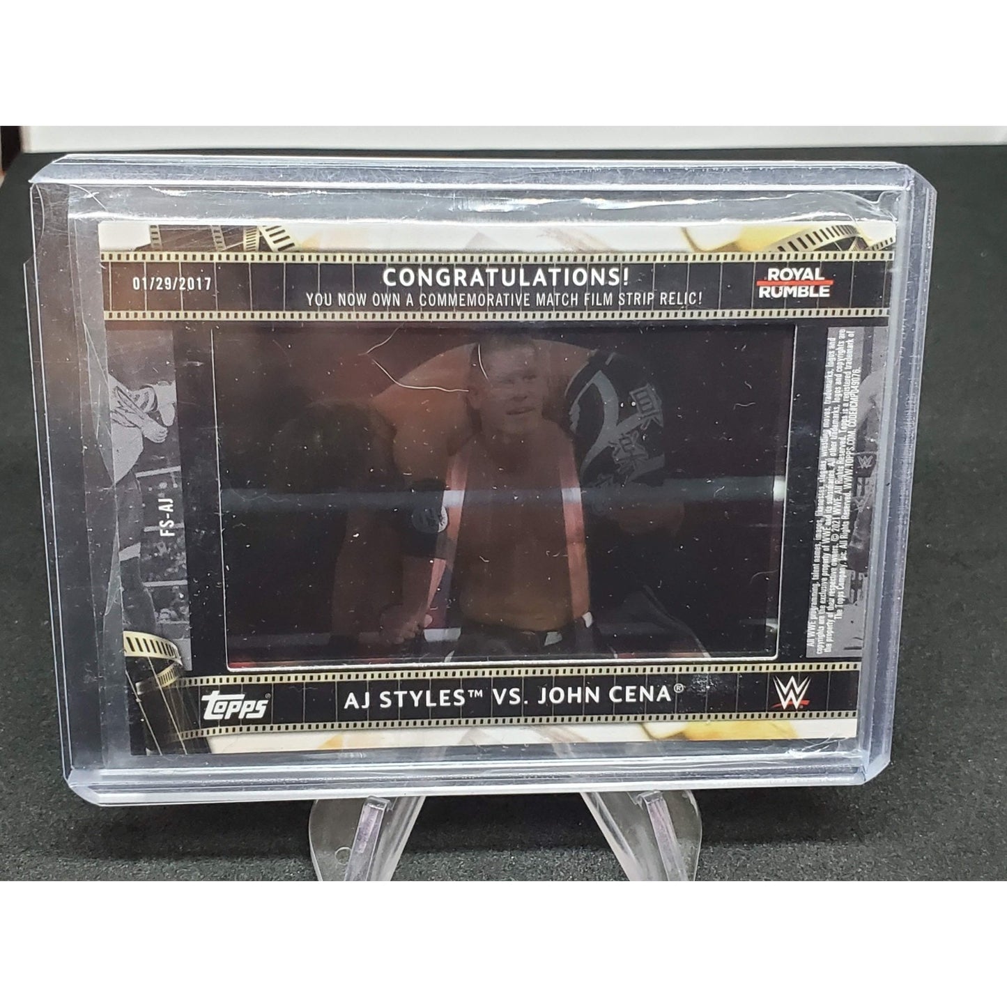 AJ STYLES VS JOHN CENA FILM CEL STRIP RELIC #FS-AJ 2021 TOPPS WWE ROYAL RUMBLE