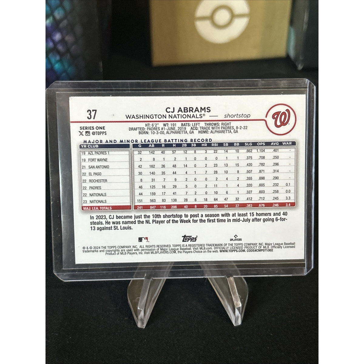 2024 Topps Series 1 #37 CJ Abrams Silver Crackle Foil Parallel / Pack Fresh New