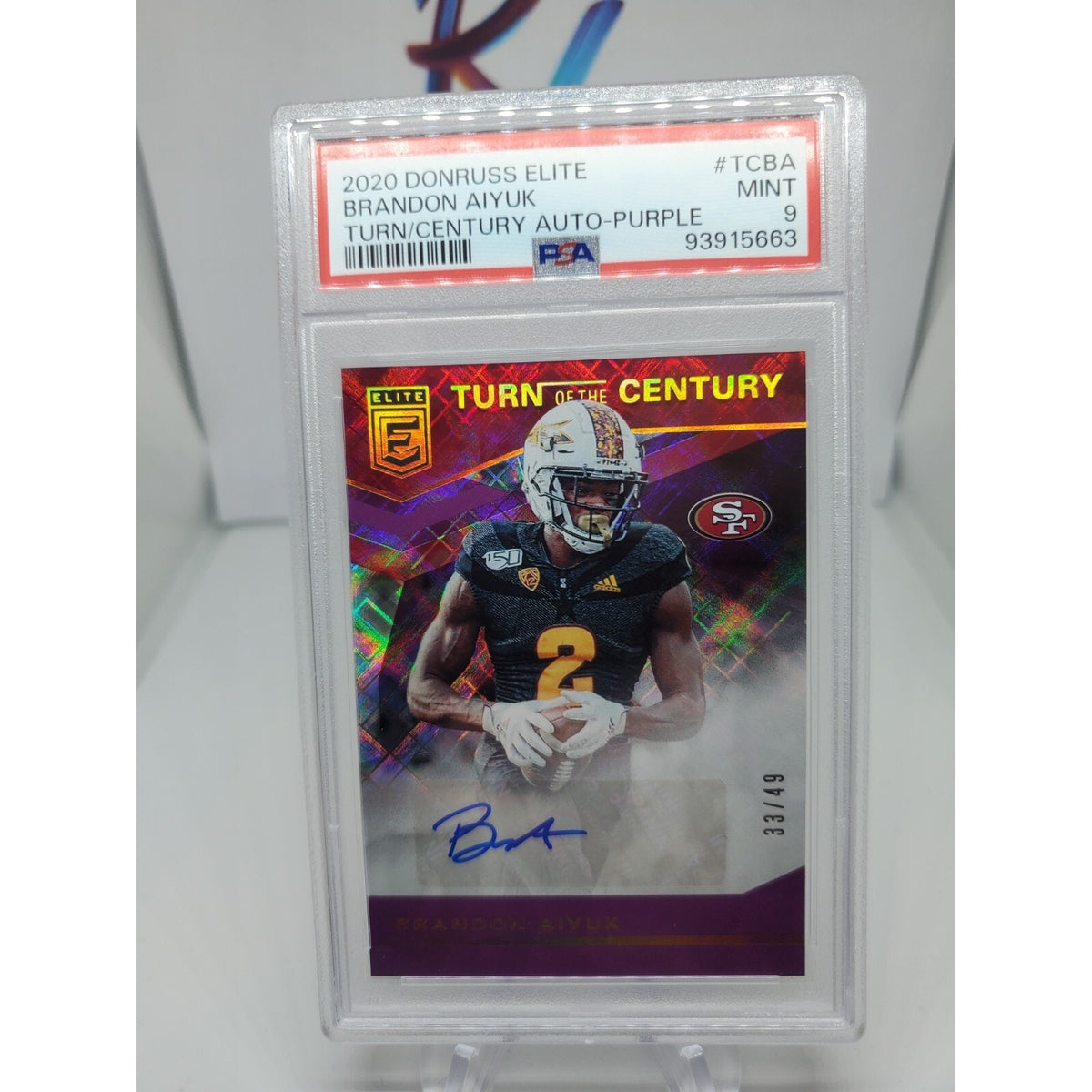 2020 Donruss Elite Brandon Aiyuk Turn of CENTURY ROOKIE Auto #/49 PSA 9 POP 1