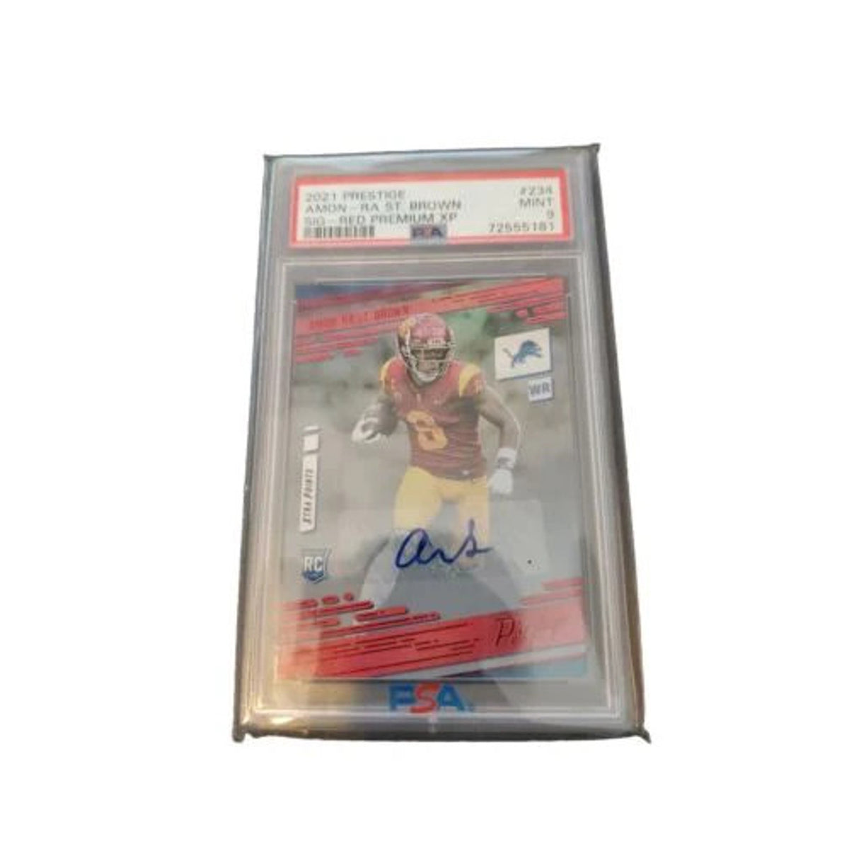 Amon-Ra St. Brown 2021 Prestige Red Xtra Points Rookie Auto #234 Lions RC PSA 9