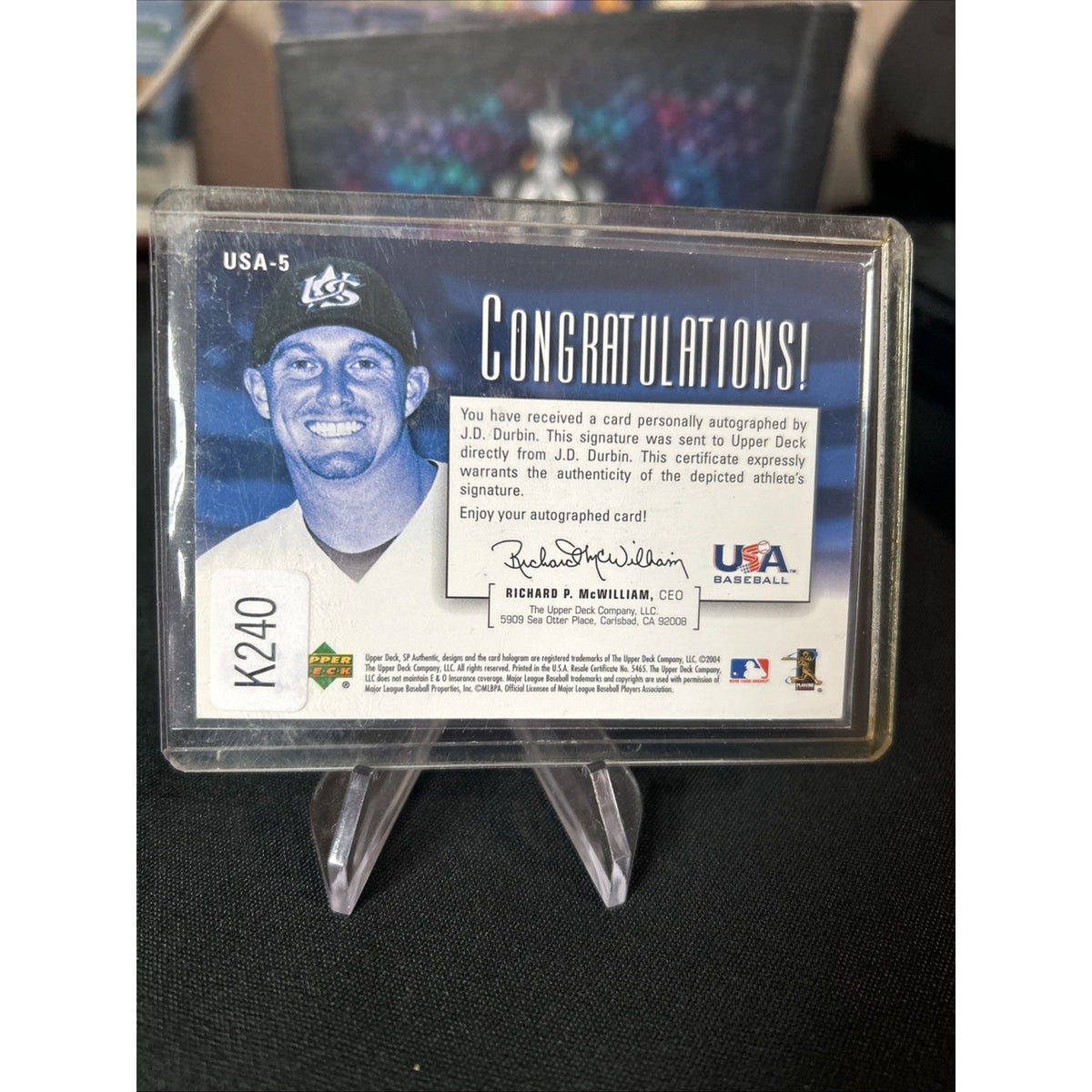 2004 SP Authentic USA Signatures Red Ink /50 JD Durbin #USA-5 Auto