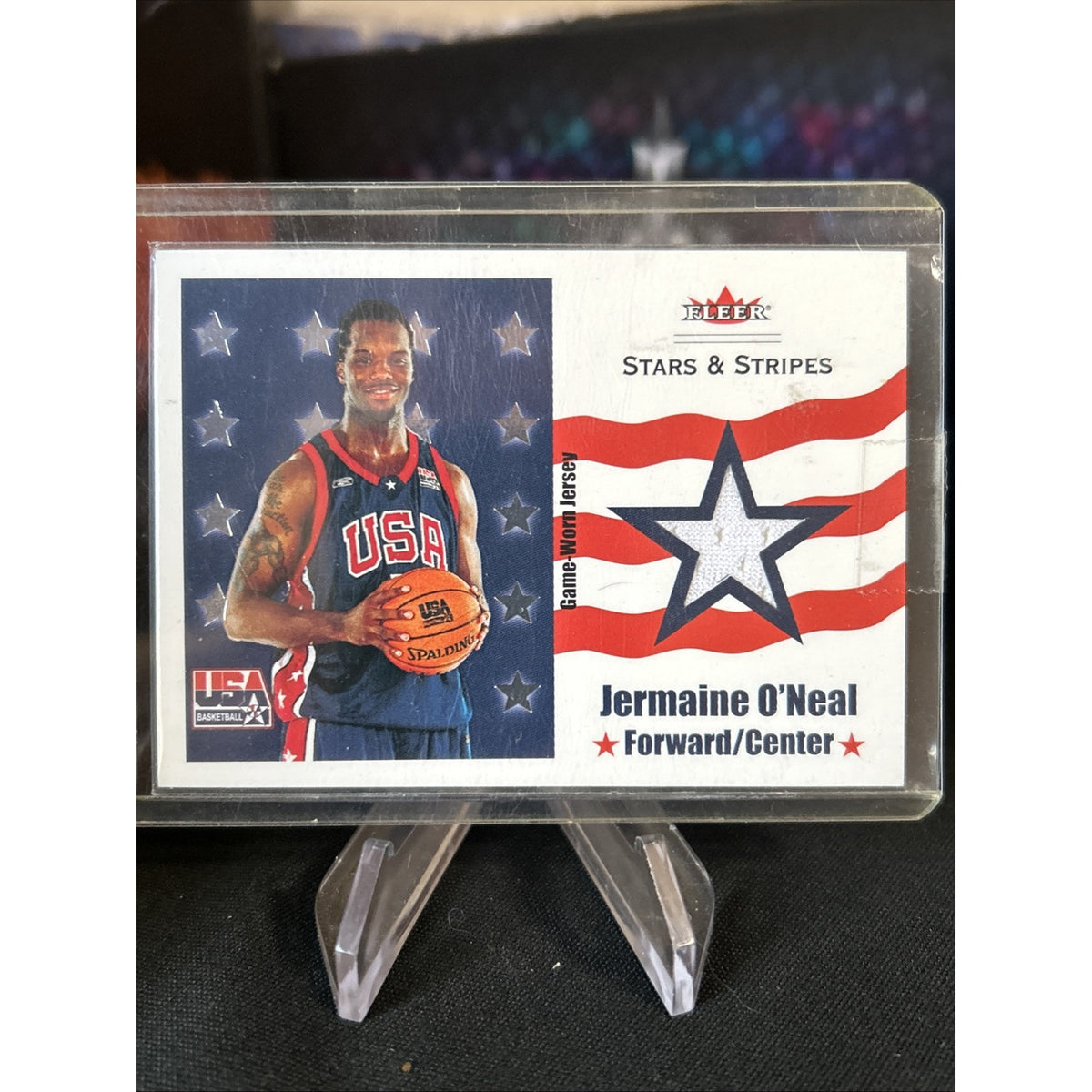 JERMAINE O'NEAL 2003-04 FLEER USA STARS AND STRIPES JERSEY CARD #D 465/500