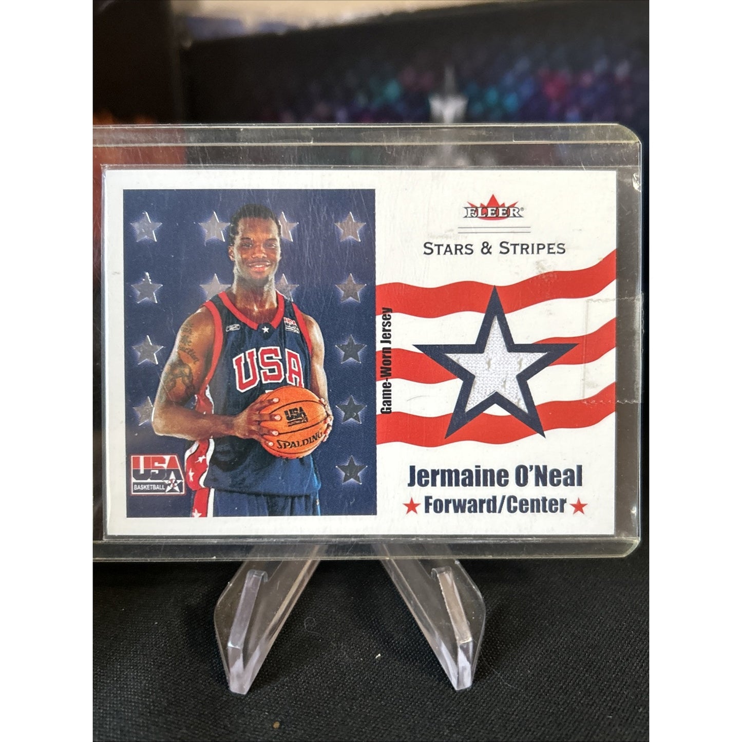 JERMAINE O'NEAL 2003-04 FLEER USA STARS AND STRIPES JERSEY CARD #D 465/500