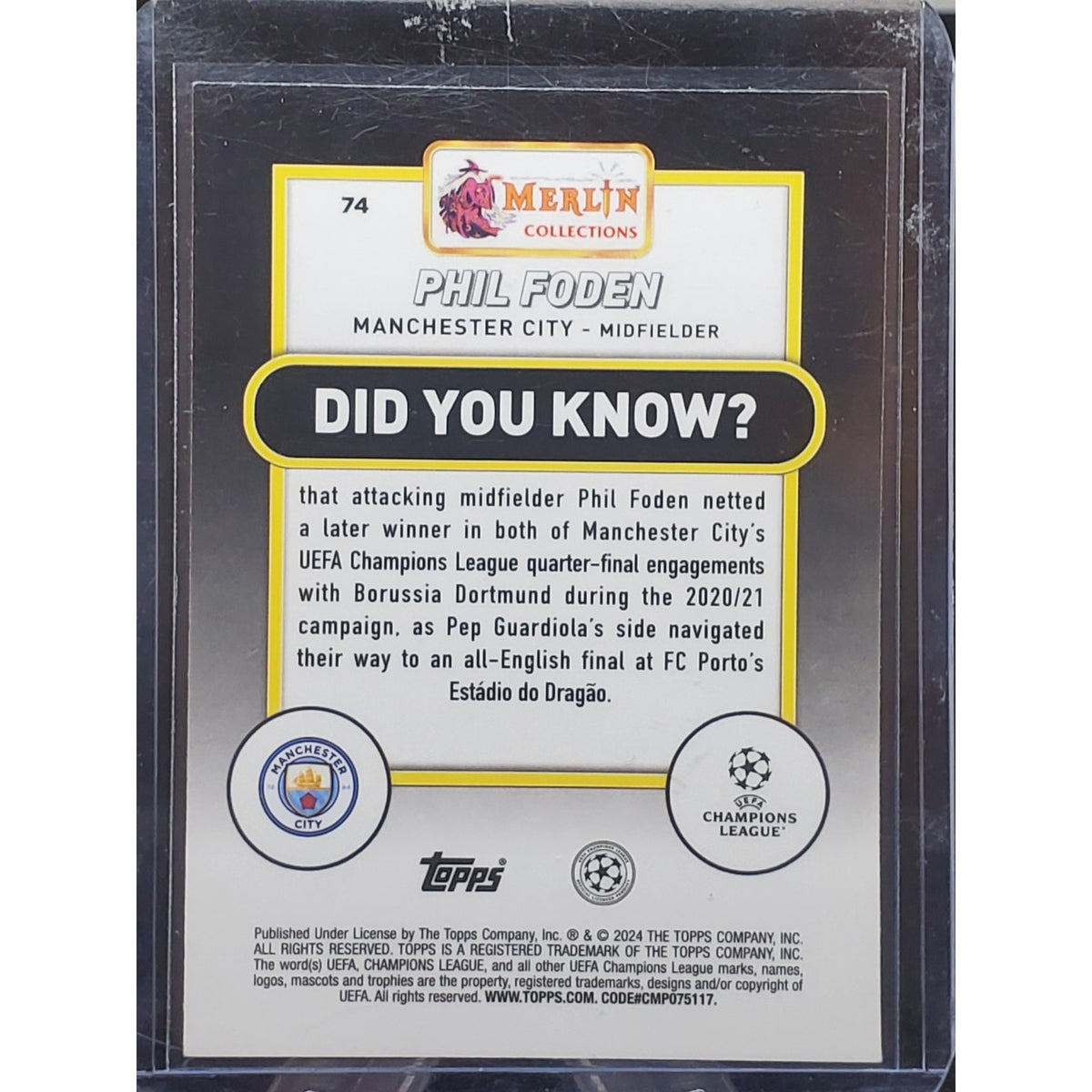 2023-24 Topps Merlin Uefa Club Competitions - Phil Foden #74 Neon Green Shimmer