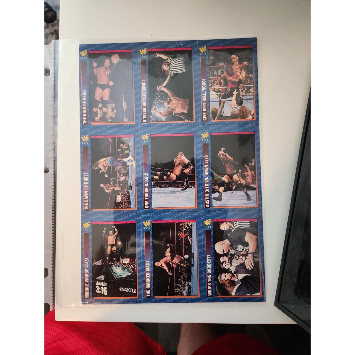 WWF Magazine Cards Uncut Austin Sheet 1998 #184-192 Austin Bret Owen King Tyson