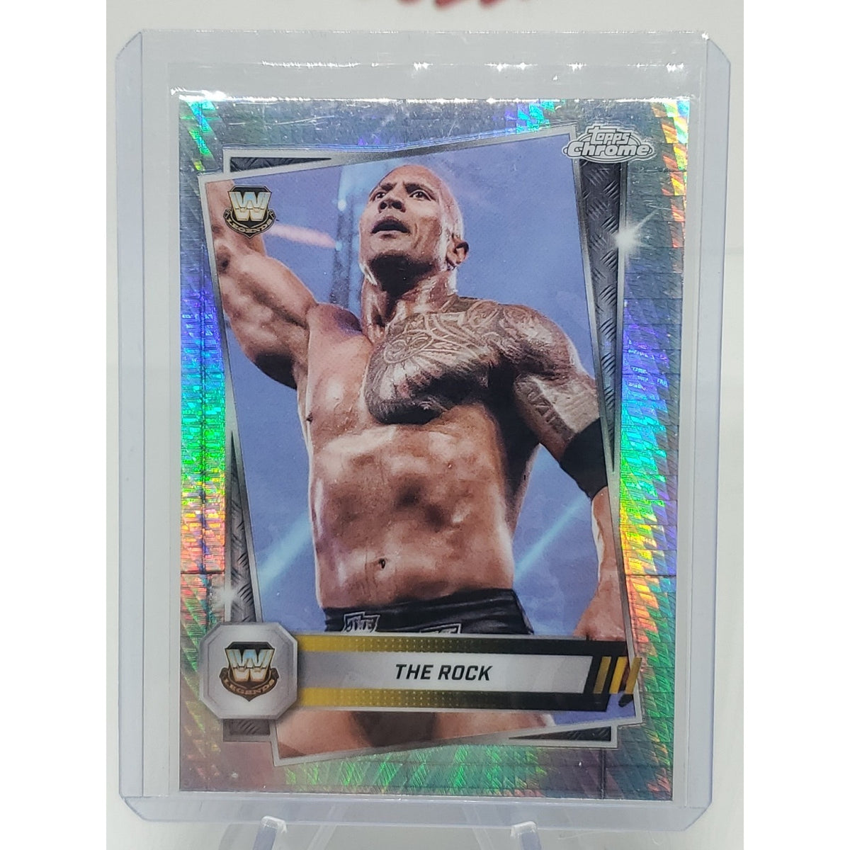 2025 Topps Chrome WWE Prism Refractor #10 The Rock – Legend