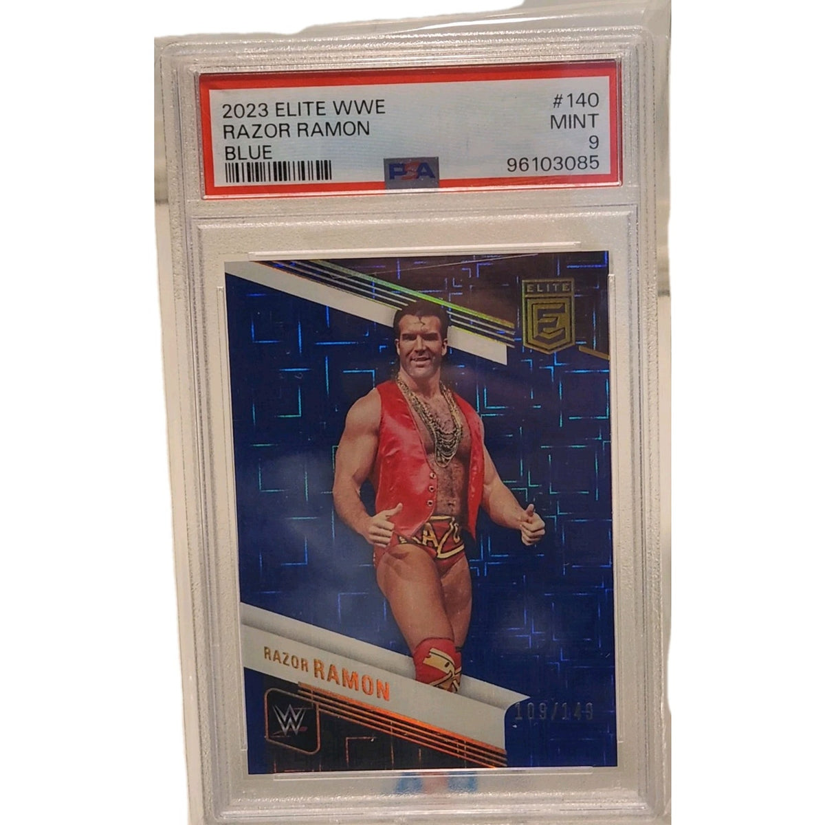 Blue Numbered Pop 1 2023 Panini Donruss Elite Scott Hall Razor Ramon #/149 PSA 9