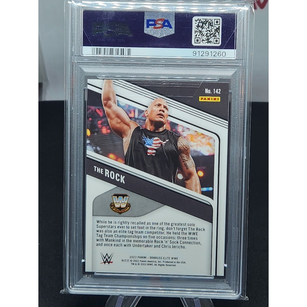THE ROCK 2023 DONRUSS ELITE WWE SP BLUE STATUS #74/80 PSA 10 POP 1