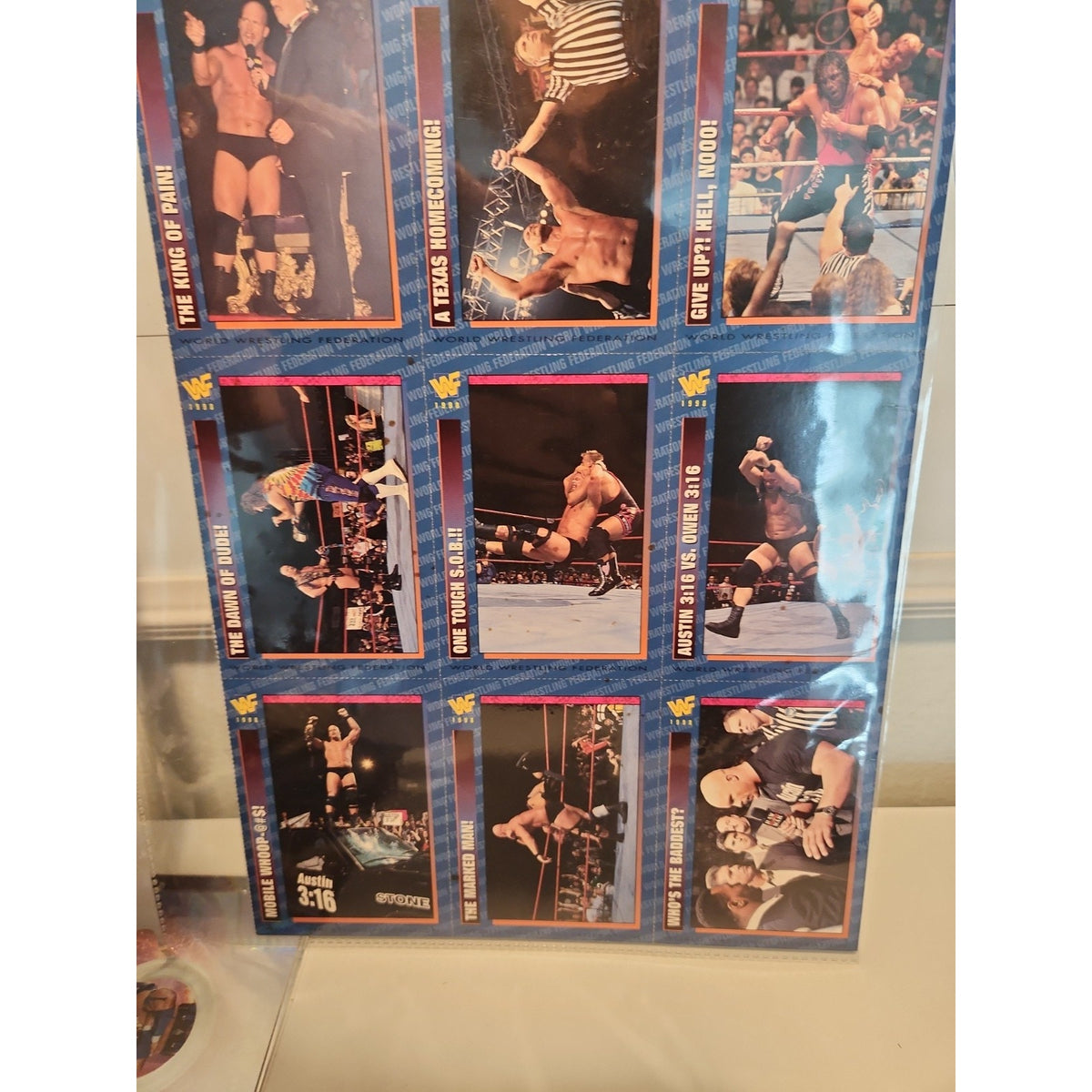 WWF Magazine Cards Uncut Austin Sheet 1998 #184-192 Austin Bret Owen King Tyson