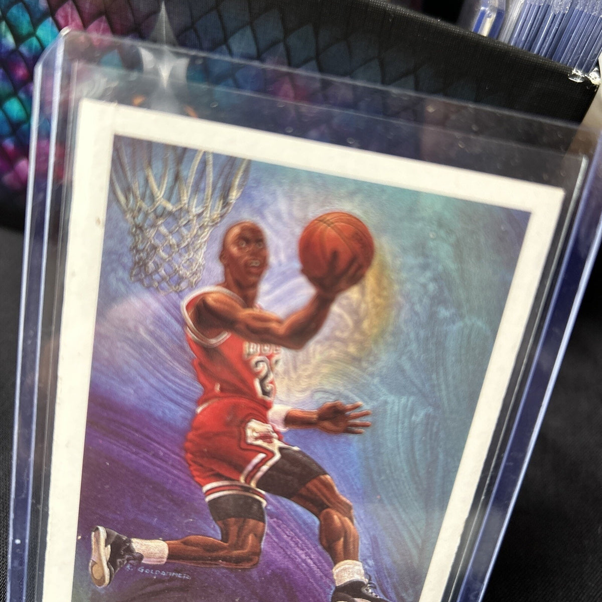 1990-91 NBA Hoops - Art Card Team Checklist #358 Michael Jordan