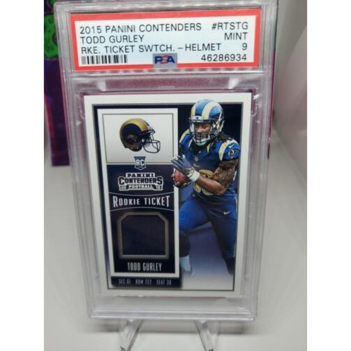 2015 Panini Contenders Todd Gurley Rookie Ticket Swatch - Helmet PSA 9