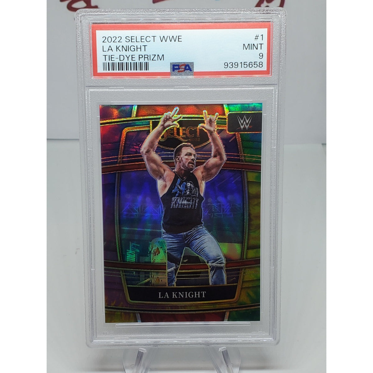 2022 Select WWE Prizms Tie-Dye #1 LA Knight #/25 SP PSA 9 POP 1