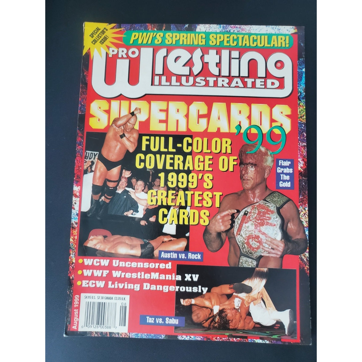 Pro Wrestling Illustrated August 1999 Ric Flair, Steve Auston & The Rock VG