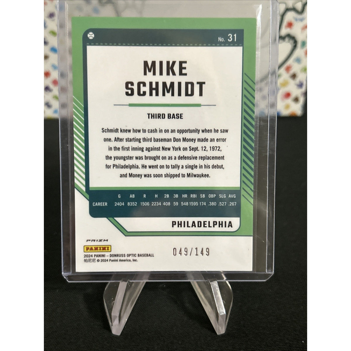 2024 Panini Donruss Optic -Mike Schmidt #31 Green Velocity Prizm /149 - Pack New